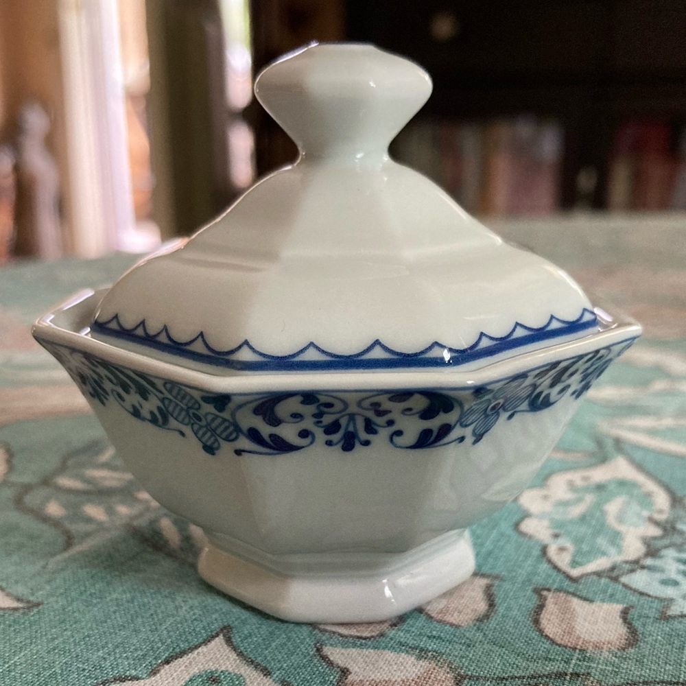 Royale Limoges Blue & White Floral Porcelain Octagon Trinket Dish